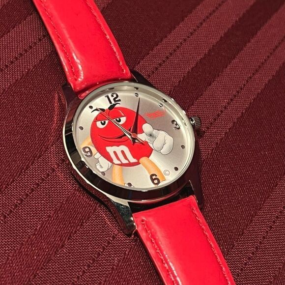 Mars M&M’s 2008 Brand Advertising Red Leather Strap Adjustable Wristwatch - Picture 1 of 4